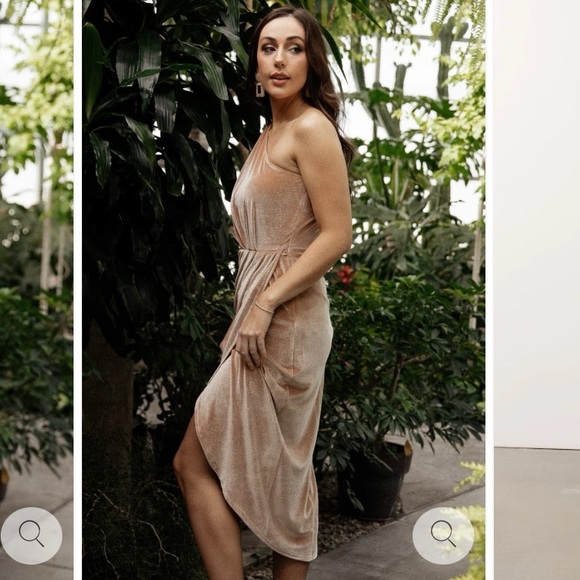 Baltic Born Kourtney Velvet One Shoulder Midi Dress Tan - Picture 2 of 2